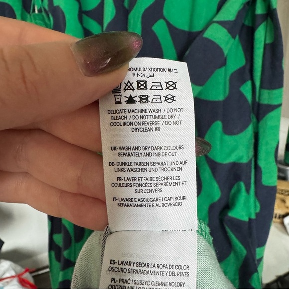 Boden Laura Green and Navy Geometric Print Midi Dress Tie Waist Long Sleeve 6P - Picture 12 of 12